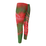 Red Japanese Amaryllis Print Men's Compression Pants