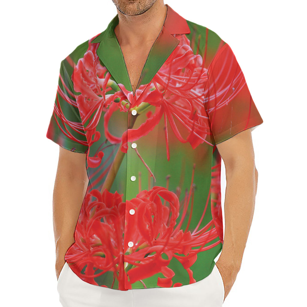 Red Japanese Amaryllis Print Men's Deep V-Neck Shirt