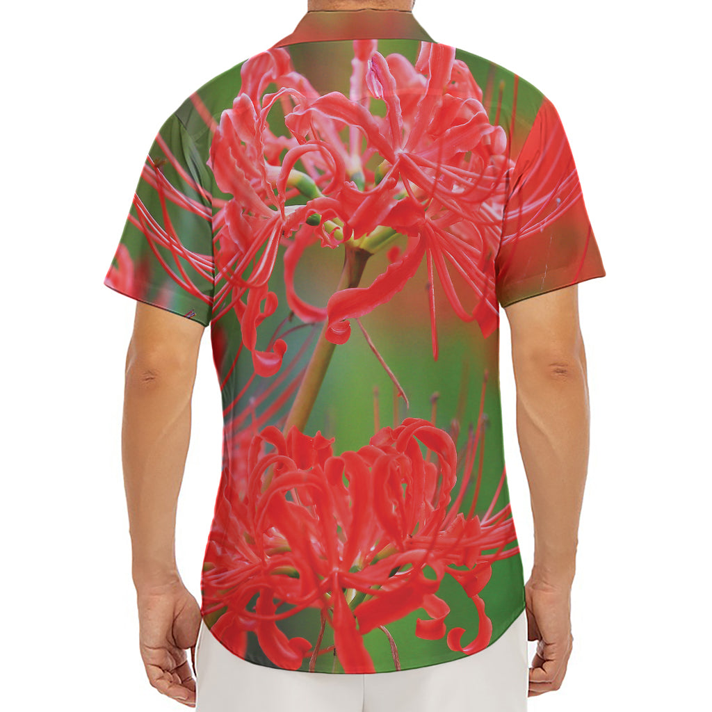 Red Japanese Amaryllis Print Men's Deep V-Neck Shirt