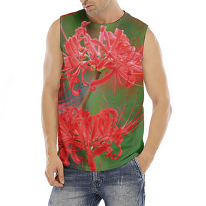 Red Japanese Amaryllis Print Men's Fitness Tank Top