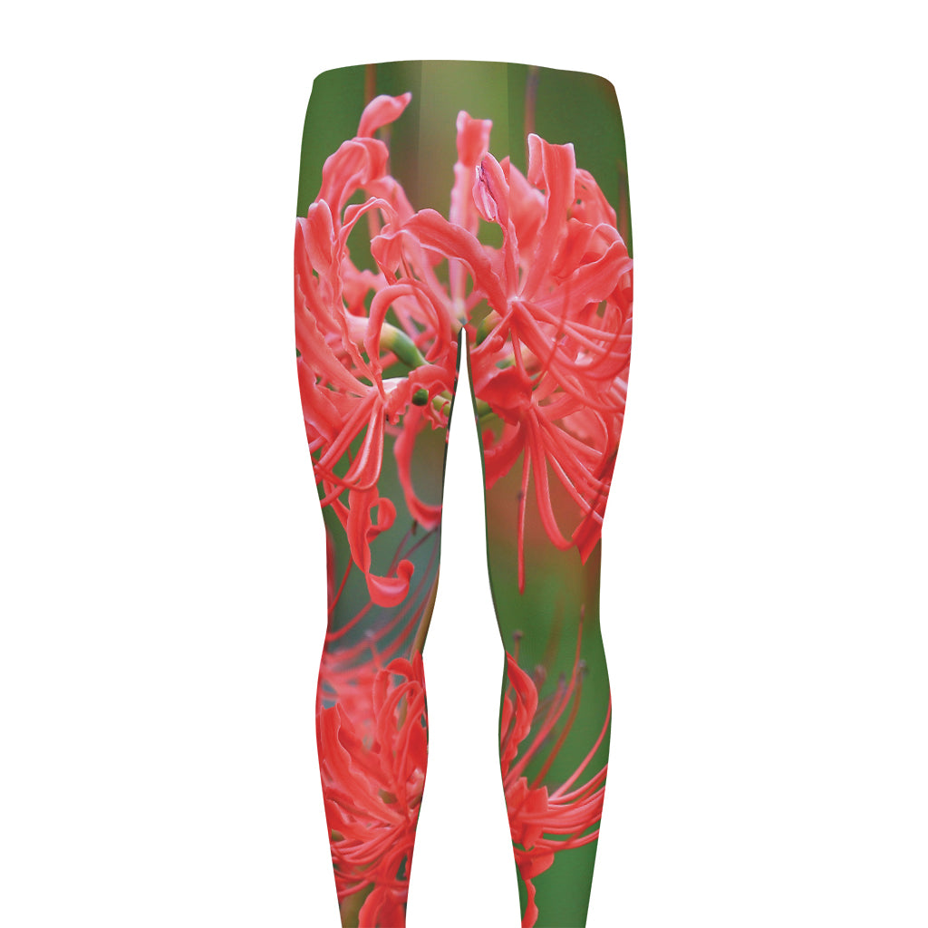 Red Japanese Amaryllis Print Men's leggings