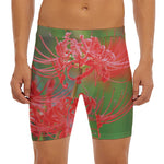 Red Japanese Amaryllis Print Men's Long Boxer Briefs