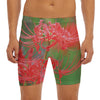 Red Japanese Amaryllis Print Men's Long Boxer Briefs