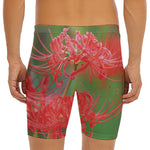 Red Japanese Amaryllis Print Men's Long Boxer Briefs