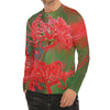 Red Japanese Amaryllis Print Men's Long Sleeve Rash Guard