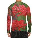 Red Japanese Amaryllis Print Men's Long Sleeve Rash Guard