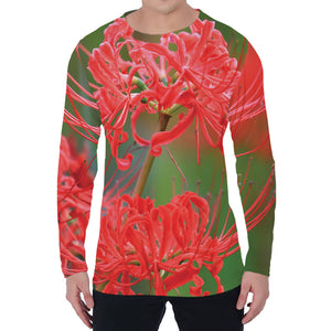 Red Japanese Amaryllis Print Men's Long Sleeve T-Shirt