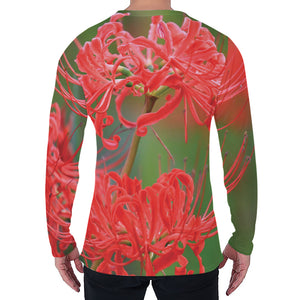 Red Japanese Amaryllis Print Men's Long Sleeve T-Shirt