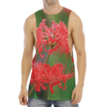 Red Japanese Amaryllis Print Men's Muscle Tank Top