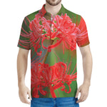 Red Japanese Amaryllis Print Men's Polo Shirt