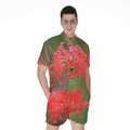 Red Japanese Amaryllis Print Men's Romper