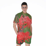 Red Japanese Amaryllis Print Men's Rompers