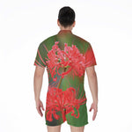 Red Japanese Amaryllis Print Men's Rompers