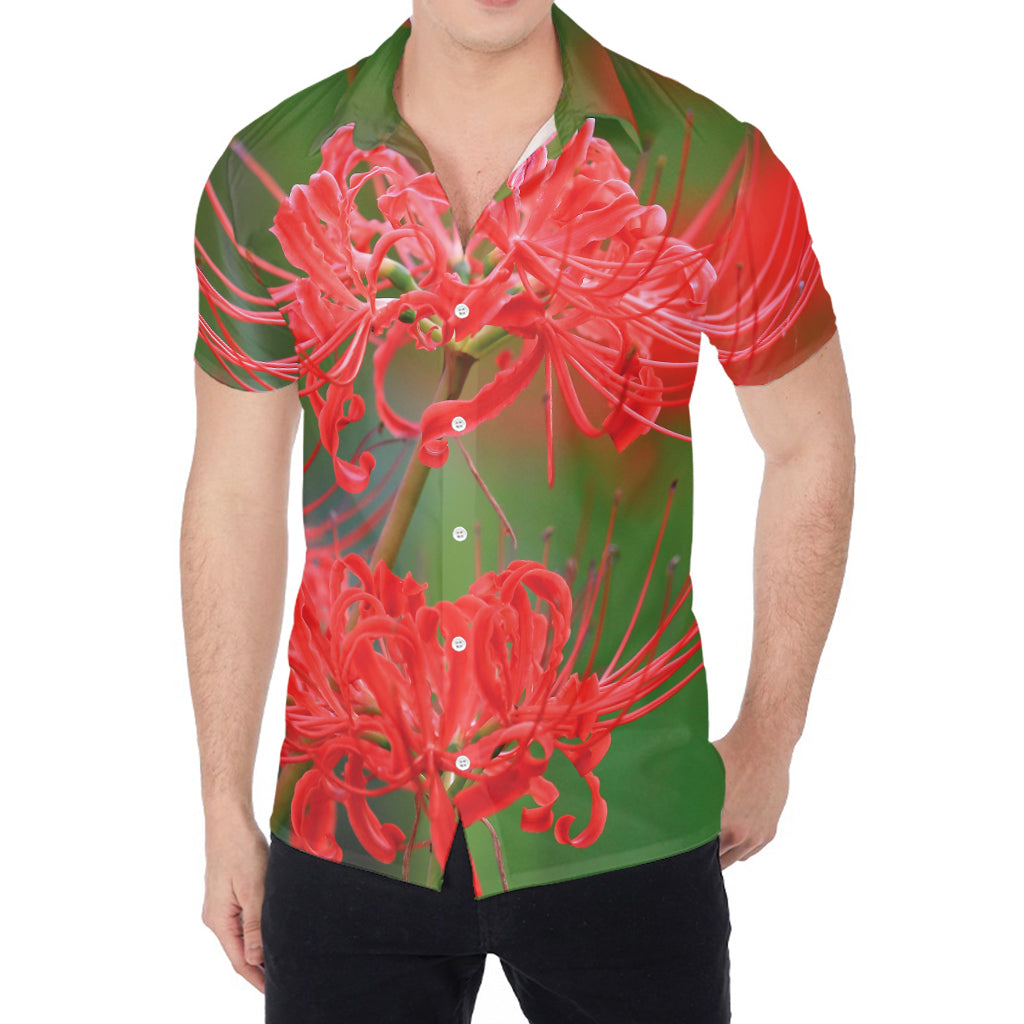 Red Japanese Amaryllis Print Men's Shirt