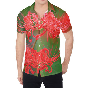 Red Japanese Amaryllis Print Men's Shirt