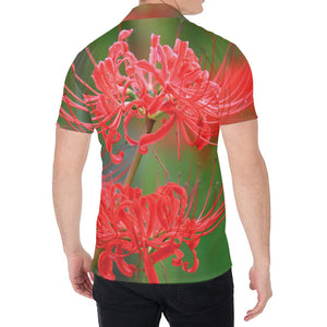 Red Japanese Amaryllis Print Men's Shirt