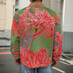 Red Japanese Amaryllis Print Men's Shirt Jacket