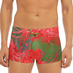 Red Japanese Amaryllis Print Men's Short Boxer Briefs