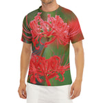 Red Japanese Amaryllis Print Men's Short Sleeve Rash Guard
