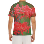 Red Japanese Amaryllis Print Men's Short Sleeve Rash Guard