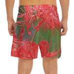 Red Japanese Amaryllis Print Men's Split Running Shorts