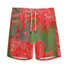 Red Japanese Amaryllis Print Men's Sports Shorts