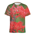 Red Japanese Amaryllis Print Men's Athletic T-Shirt