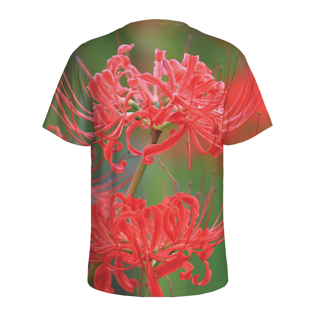 Red Japanese Amaryllis Print Men's Sports T-Shirt