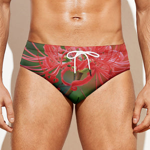 Red Japanese Amaryllis Print Men's Swim Briefs