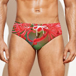 Red Japanese Amaryllis Print Men's Swim Briefs
