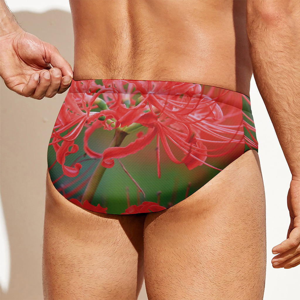 Red Japanese Amaryllis Print Men's Swim Briefs