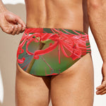 Red Japanese Amaryllis Print Men's Swim Briefs