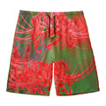 Red Japanese Amaryllis Print Men's Swim Trunks