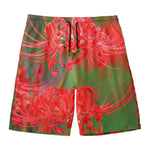 Red Japanese Amaryllis Print Men's Swim Trunks