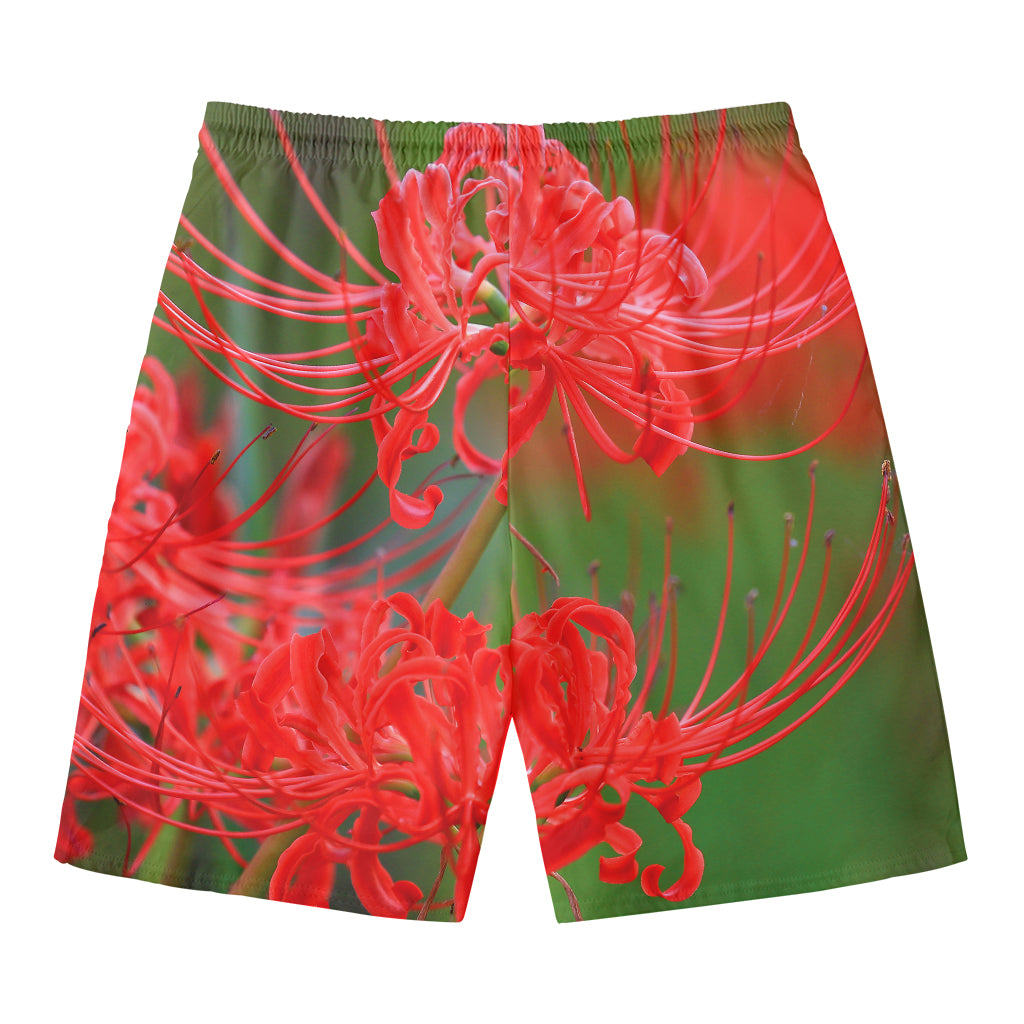 Red Japanese Amaryllis Print Men's Swim Trunks