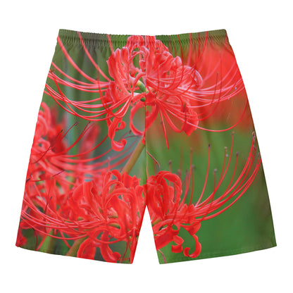 Red Japanese Amaryllis Print Men's Swim Trunks
