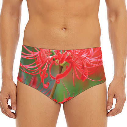 Red Japanese Amaryllis Print Men's Triangle Swim Briefs