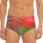 Red Japanese Amaryllis Print Men's Triangle Swim Briefs