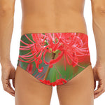 Red Japanese Amaryllis Print Men's Triangle Swim Briefs