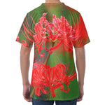 Red Japanese Amaryllis Print Men's Velvet T-Shirt