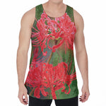 Red Japanese Amaryllis Print Men's Velvet Tank Top