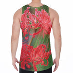 Red Japanese Amaryllis Print Men's Velvet Tank Top