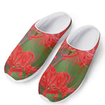 Red Japanese Amaryllis Print Mesh Casual Shoes