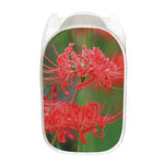 Red Japanese Amaryllis Print Mesh Laundry Hamper