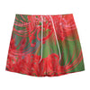 Red Japanese Amaryllis Print Mesh Shorts