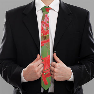 Red Japanese Amaryllis Print Necktie