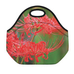 Red Japanese Amaryllis Print Neoprene Lunch Bag