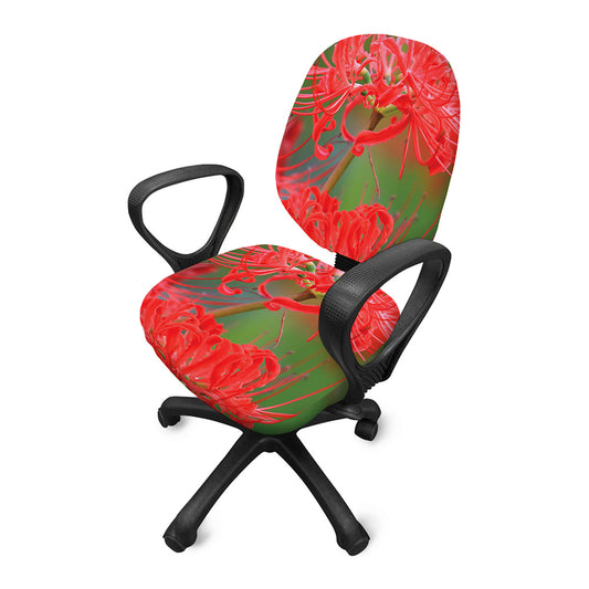 Red Japanese Amaryllis Print Office Chair Cover