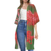 Red Japanese Amaryllis Print Open Front Beach Cover Up