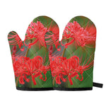 Red Japanese Amaryllis Print Oven Mitts
